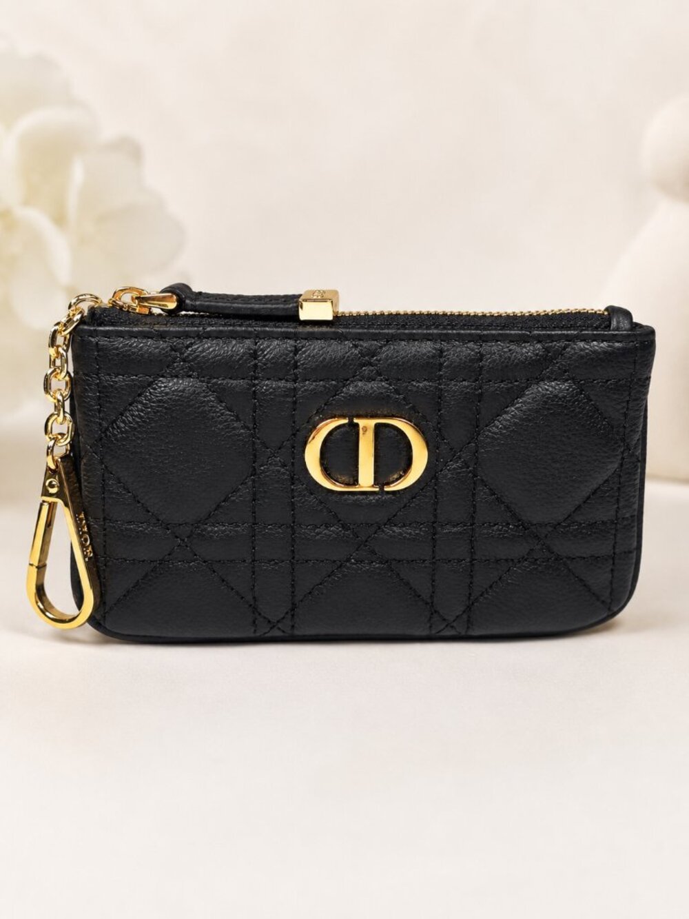 Dior Black Quilted Leather Zip Card Holder / Coin Pouch w Gold DIOR Hardware - Picture 2 of 7